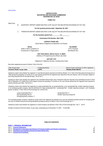 Thumbnail Lifeway Foods
 10-Q Quarterly Report FY2021 