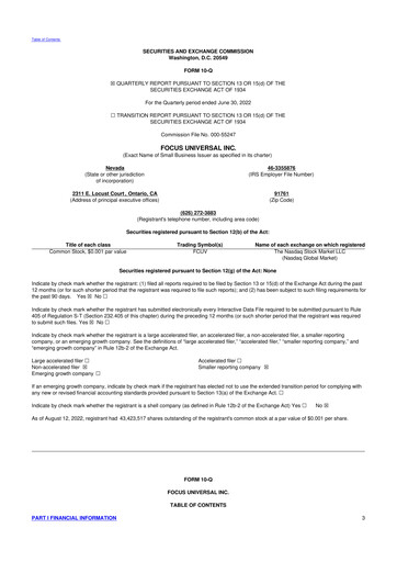 Thumbnail Focus Universal 10-Q Quarterly Report FY2022 