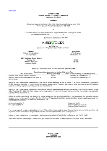 Miniature NeoVolta 10-Q Rapport trimestriel 2022 