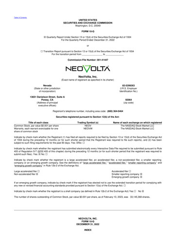 Miniature NeoVolta 10-Q Rapport trimestriel 2023 