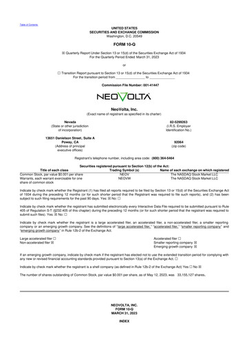 Miniature NeoVolta 10-Q Rapport trimestriel 2023 
