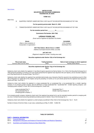 Thumbnail Lifeway Foods
 10-Q Quarterly Report FY2023 