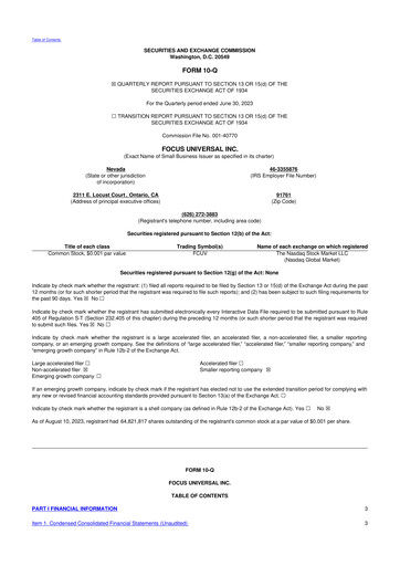 Thumbnail Focus Universal 10-Q Quarterly Report FY2023 