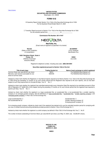 Miniature NeoVolta 10-Q Rapport trimestriel 2024 