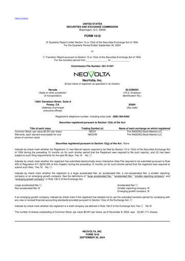 Miniature NeoVolta 10-Q Rapport trimestriel 2025 
