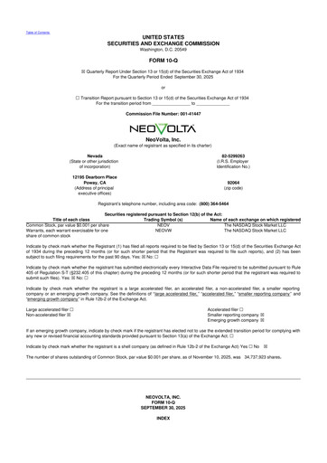 Miniature NeoVolta 10-Q Rapport trimestriel 2026 
