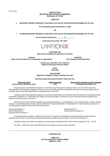 Thumbnail Lantronix 10-Q Quarterly Report FY 