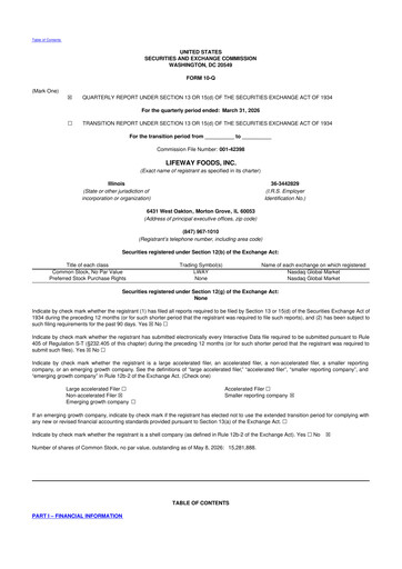 Thumbnail Lifeway Foods
 10-Q Quarterly Report FY 