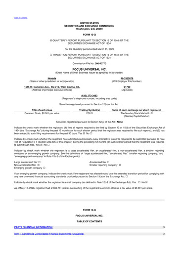 Thumbnail Focus Universal 10-Q Quarterly Report FY 