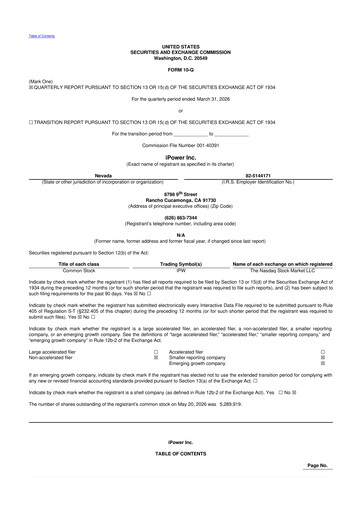 Miniature iPower 10-Q Rapport trimestriel  