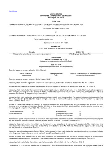 Miniature iPower 10-K Rapport annuel 2026