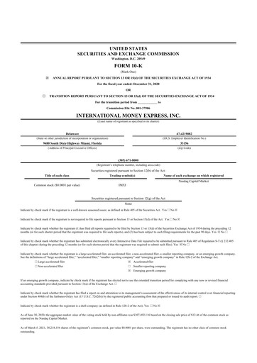 Thumbnail International Money Express 10-K Annual Report 2020