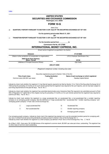 Thumbnail International Money Express 10-Q Quarterly Report FY2021 