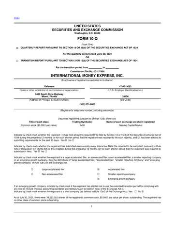 Thumbnail International Money Express 10-Q Quarterly Report FY2021 