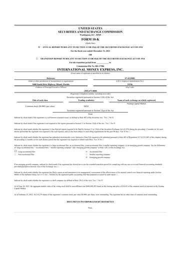 Thumbnail International Money Express 10-K Annual Report 2021