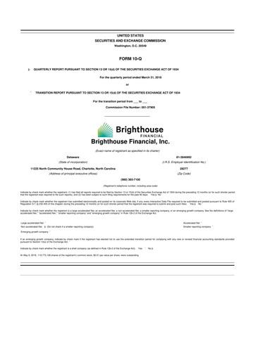 Thumbnail Brighthouse Financial
 10-Q Quarterly Report FY 