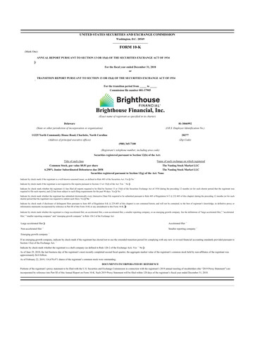 Thumbnail Brighthouse Financial
 10-K Annual Report 2018