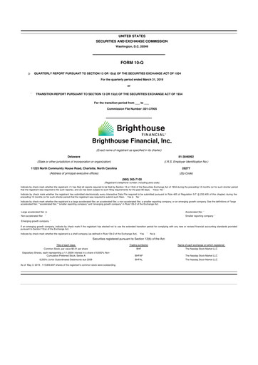 Thumbnail Brighthouse Financial
 10-Q Quarterly Report FY 