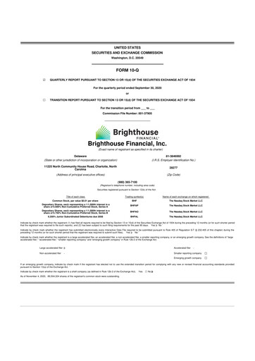 Thumbnail Brighthouse Financial
 10-Q Quarterly Report FY 