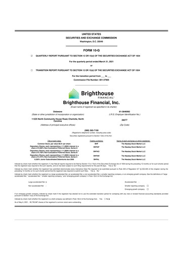 Thumbnail Brighthouse Financial
 10-Q Quarterly Report FY 