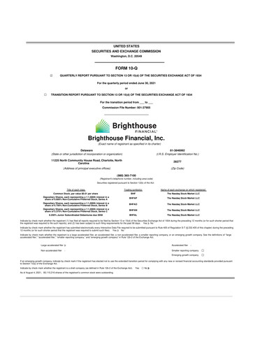 Thumbnail Brighthouse Financial
 10-Q Quarterly Report FY 
