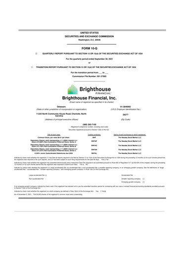 Thumbnail Brighthouse Financial
 10-Q Quarterly Report FY 