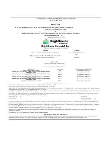 Thumbnail Brighthouse Financial
 10-K Annual Report 2021