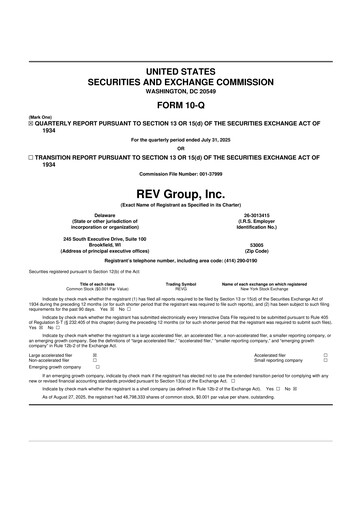 Thumbnail REV Group 10-Q Quarterly Report FY2025 