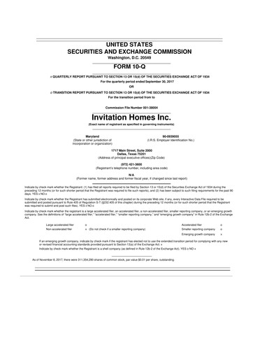 Thumbnail Invitation Homes
 10-Q Quarterly Report FY2017 