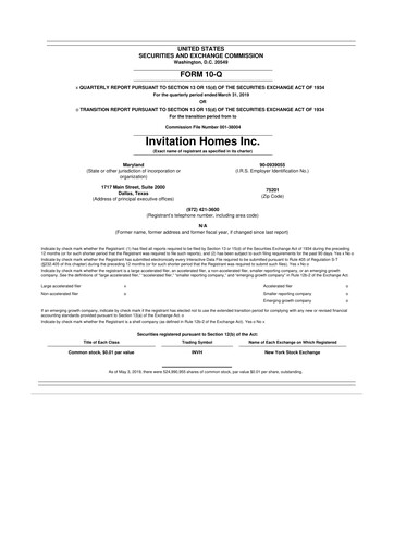 Thumbnail Invitation Homes
 10-Q Quarterly Report FY2019 
