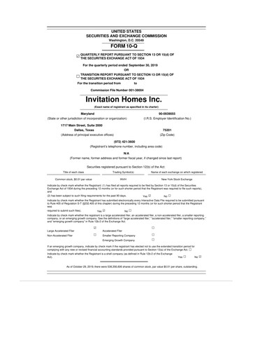 Thumbnail Invitation Homes
 10-Q Quarterly Report FY2019 