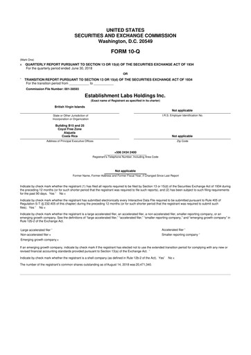Miniature Establishment Labs 10-Q Rapport trimestriel  