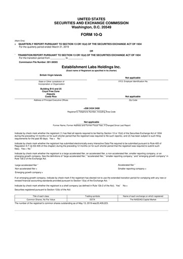 Miniature Establishment Labs 10-Q Rapport trimestriel 2019 