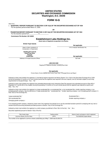 Miniature Establishment Labs 10-Q Rapport trimestriel 2020 