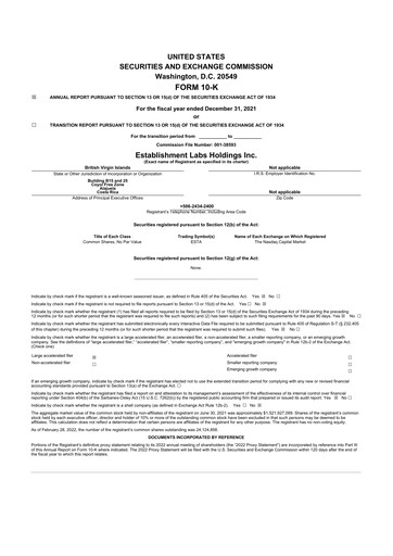 Thumbnail Establishment Labs 10-K Annual Report 2021