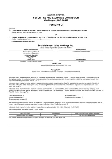 Miniature Establishment Labs 10-Q Rapport trimestriel 2022 