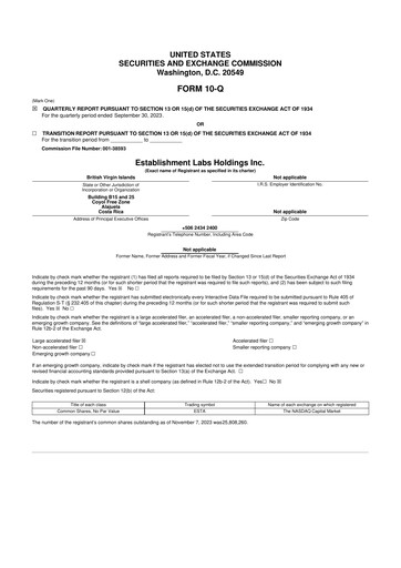 Miniature Establishment Labs 10-Q Rapport trimestriel 2023 