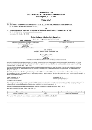 Miniature Establishment Labs 10-Q Rapport trimestriel 2025 