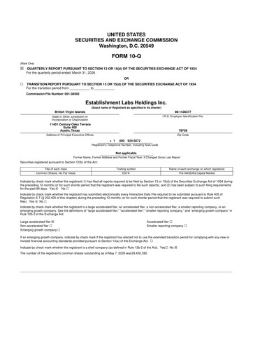 Thumbnail Establishment Labs 10-Q Quarterly Report FY 