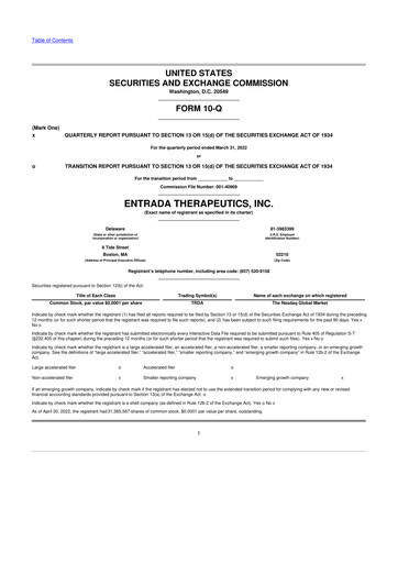 Thumbnail Entrada Therapeutics 10-Q Quarterly Report FY2022 