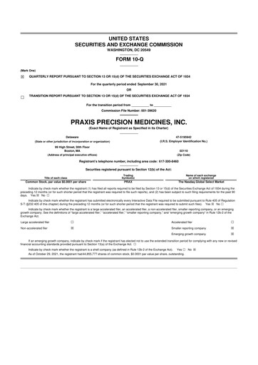 Thumbnail Praxis Precision Medicines 10-Q Quarterly Report FY2021 