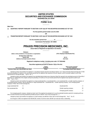 Thumbnail Praxis Precision Medicines 10-Q Quarterly Report FY2023 