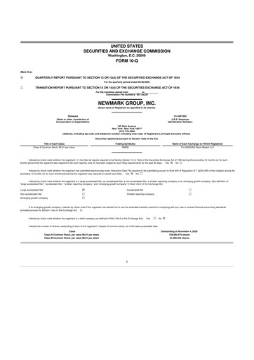 Miniature Newmark 10-Q Rapport trimestriel 2020 