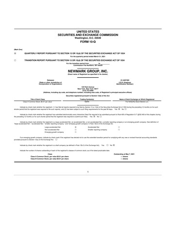 Miniature Newmark 10-Q Rapport trimestriel 2021 