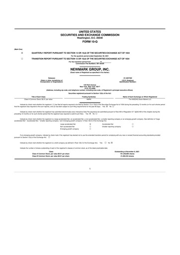 Miniature Newmark 10-Q Rapport trimestriel 2021 