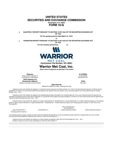 Thumbnail Warrior Met Coal
 10-Q Quarterly Report FY2018 