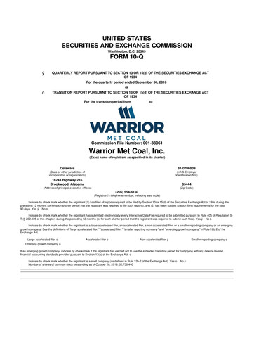 Thumbnail Warrior Met Coal
 10-Q Quarterly Report FY2018 