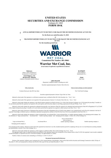 Thumbnail Warrior Met Coal
 10-K Annual Report 2018