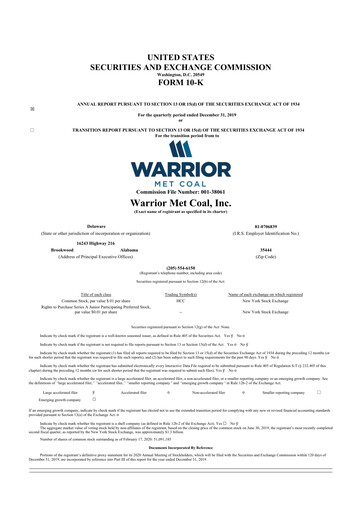 Thumbnail Warrior Met Coal
 10-K Annual Report 2019