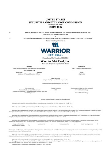 Thumbnail Warrior Met Coal
 10-K Annual Report 2020